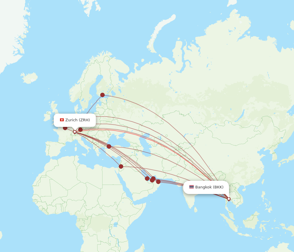 BKK to ZRH flights and routes map