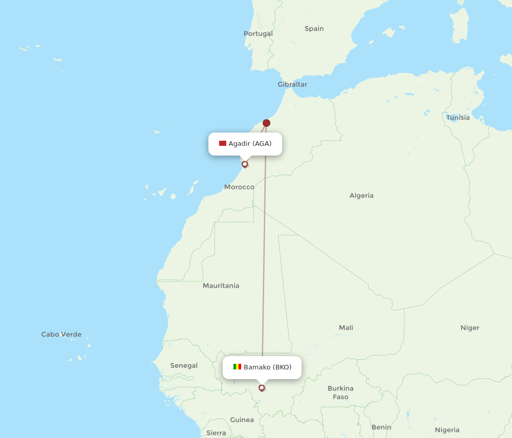 BKO-AGA flight routes