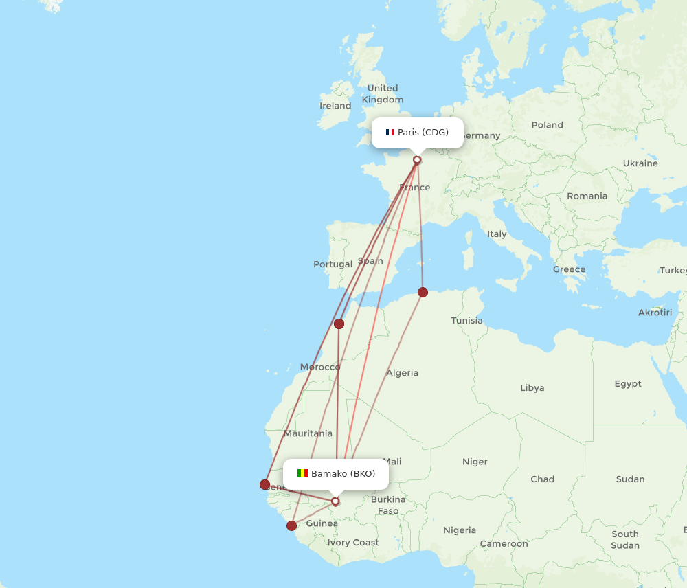 BKO to CDG flights and routes map