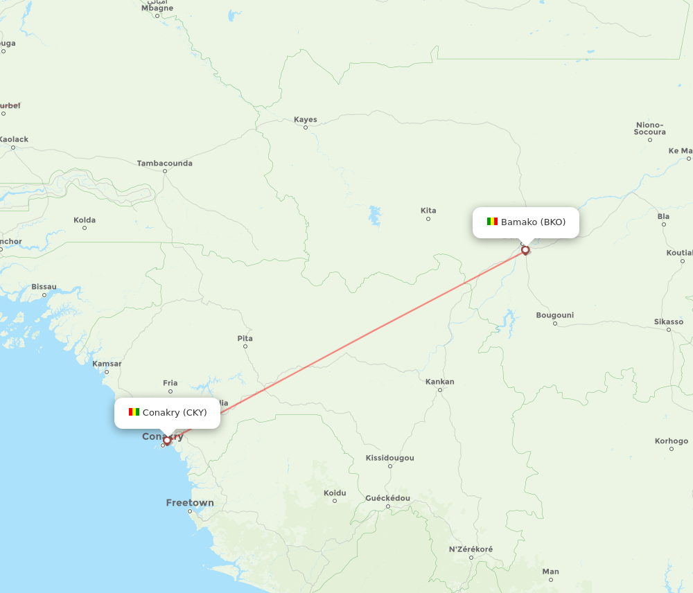 BKO to CKY flights and routes map