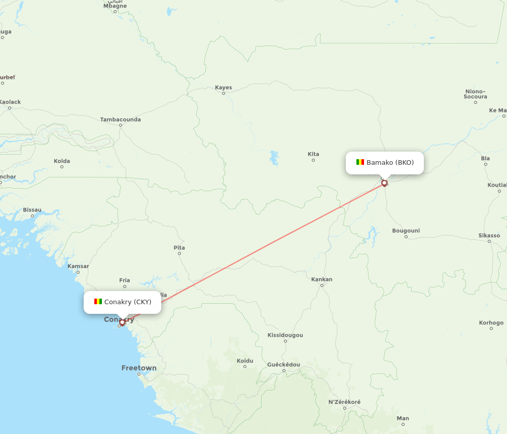 Bamako - Conakry route map and flight paths