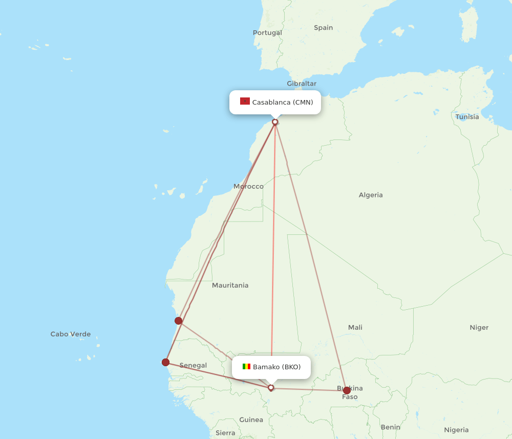 BKO to CMN flights and routes map