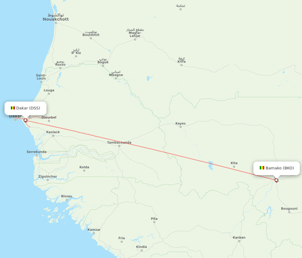 Bamako - Dakar route map and flight paths