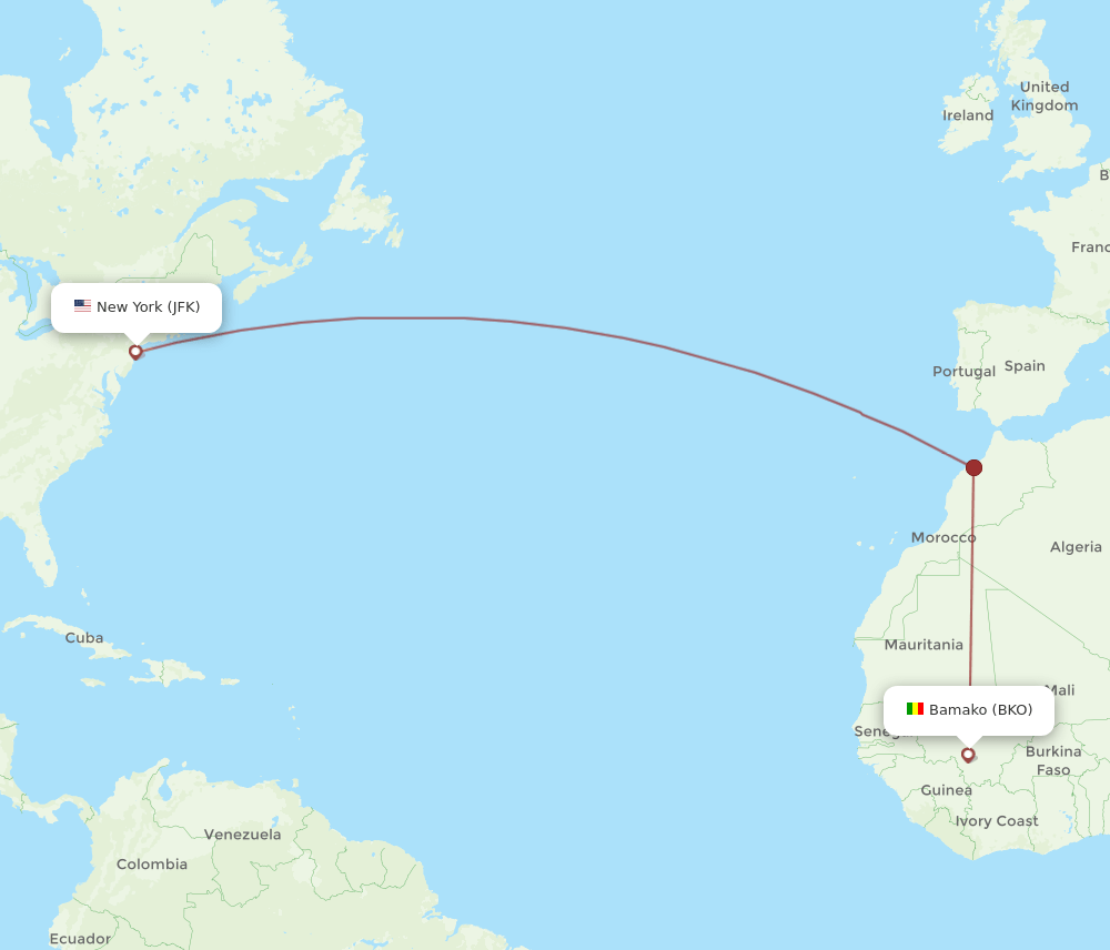 BKO-JFK flight routes