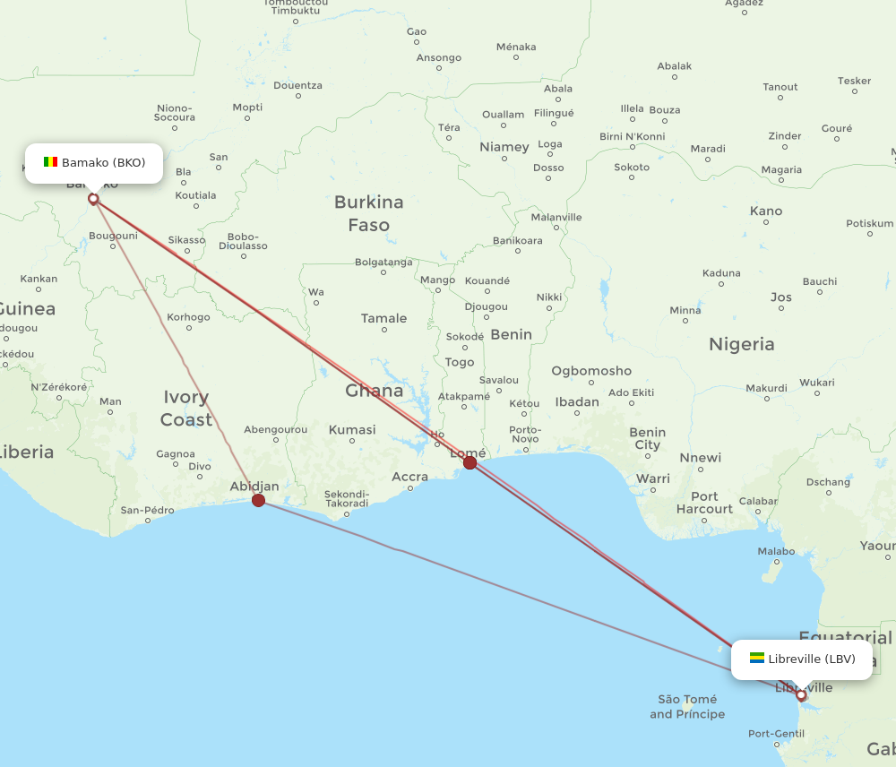 BKO to LBV flights and routes map