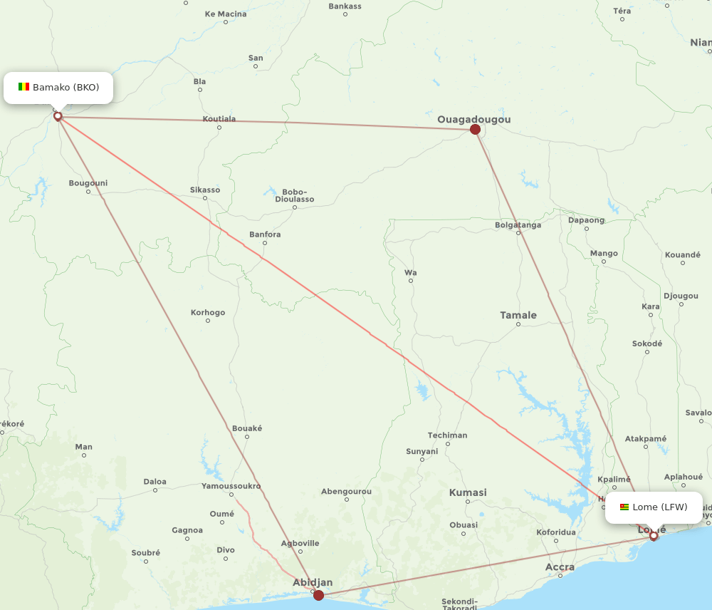BKO to LFW flights and routes map
