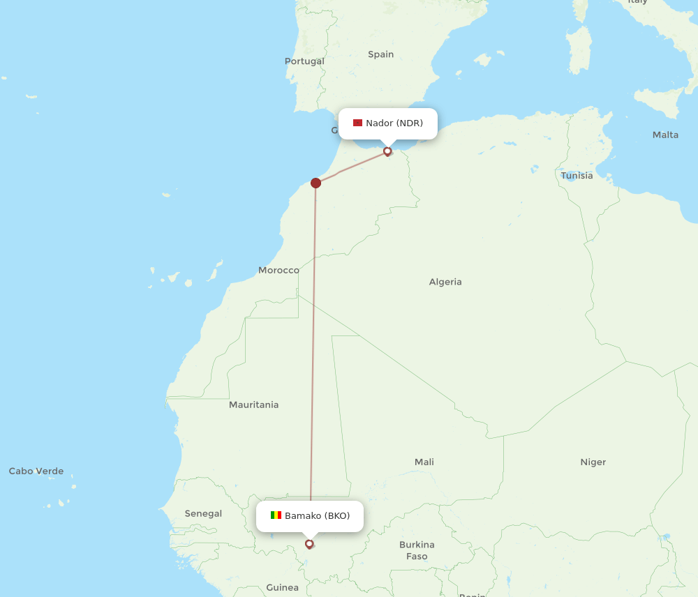 BKO to NDR flights and routes map