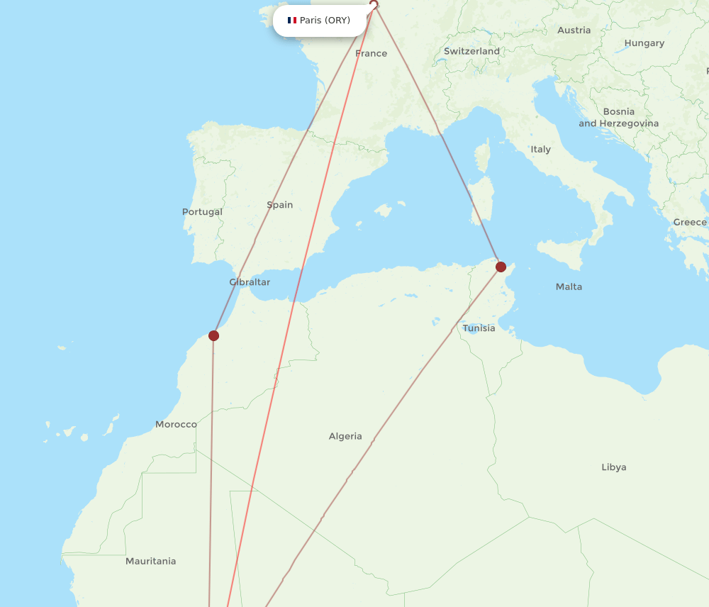 BKO to ORY flights and routes map