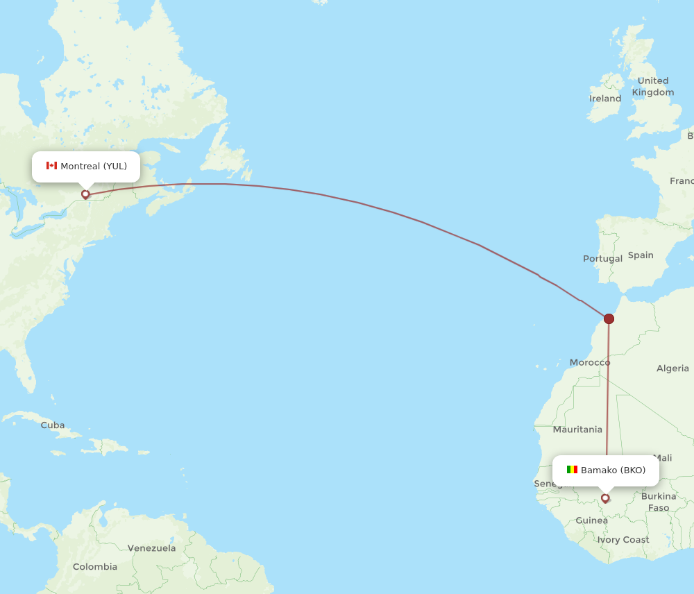 BKO to YUL flights and routes map