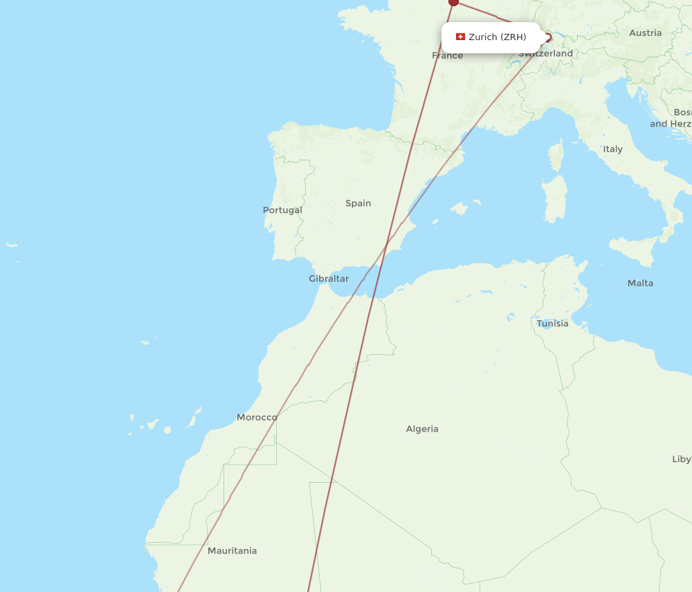 ZRH to BKO flights and routes map