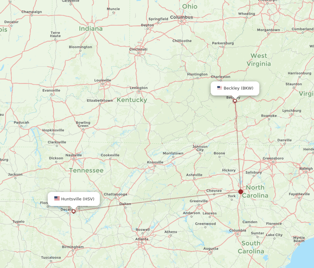 BKW-HSV flight routes
