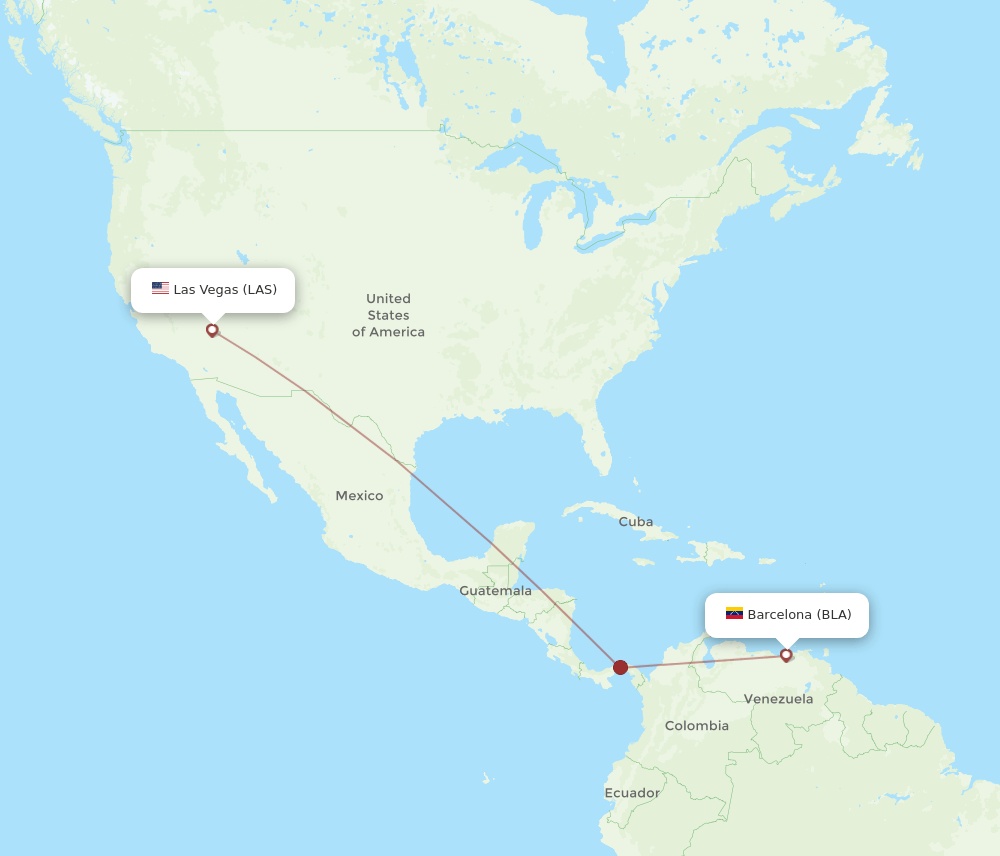 Barcelona - Las Vegas route map and flight paths