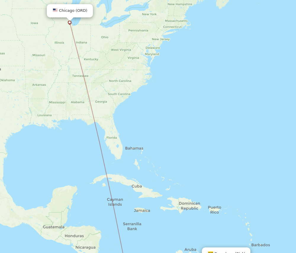 Chicago - Barcelona route map and flight paths