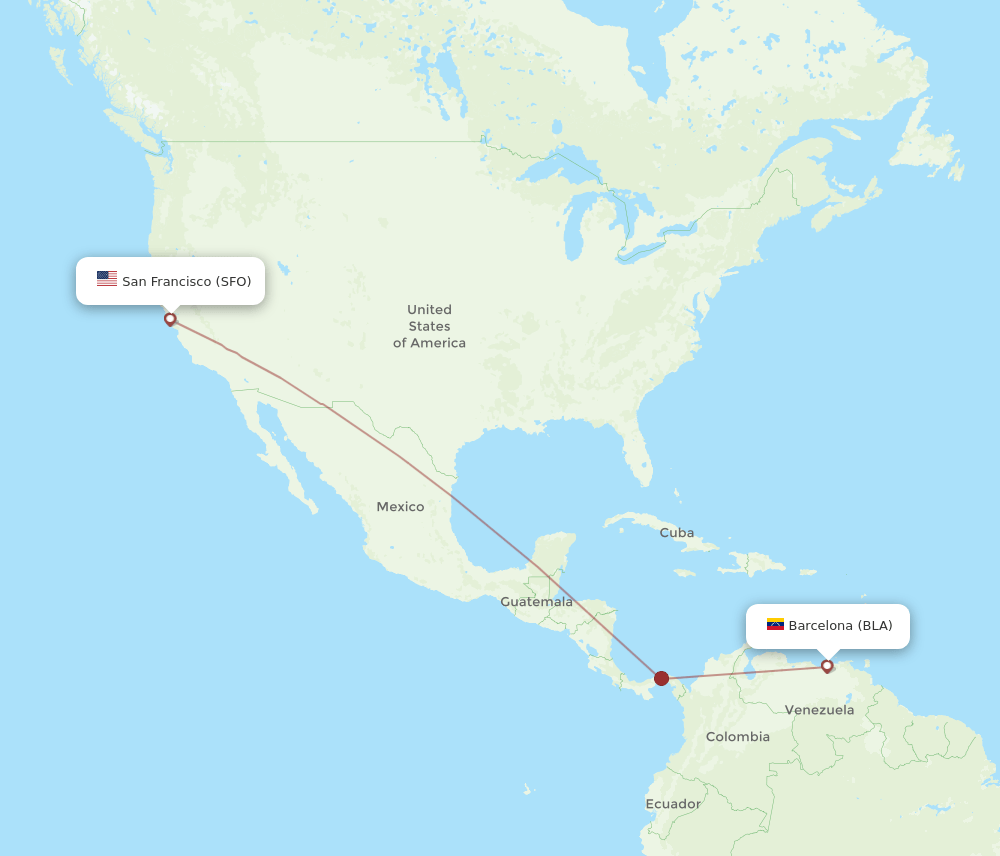 Barcelona - San Francisco route map and flight paths