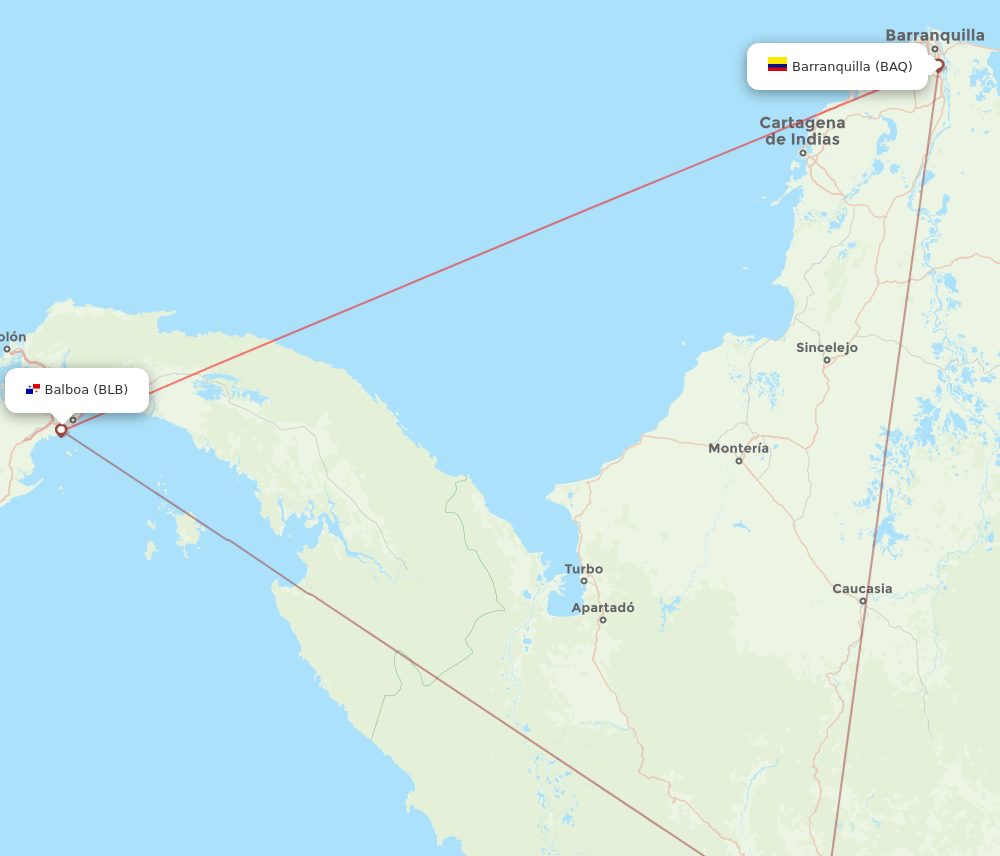BLB to BAQ flights and routes map
