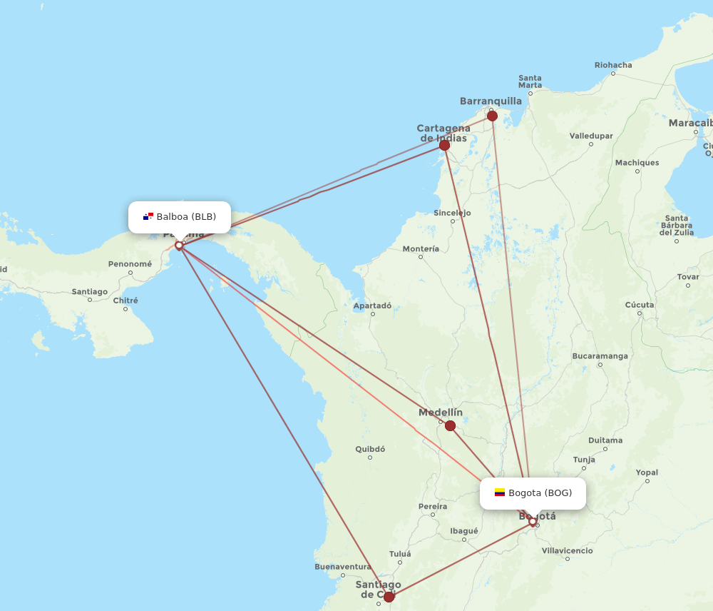 BLB to BOG flights and routes map