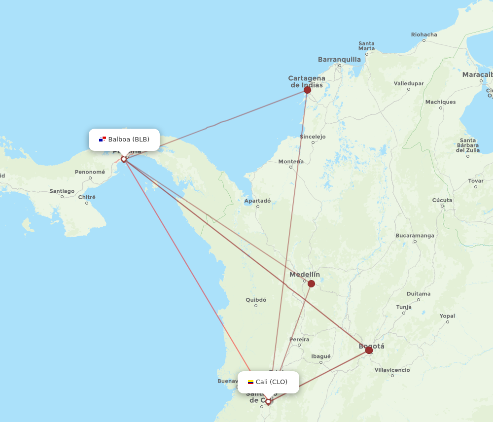 BLB to CLO flights and routes map