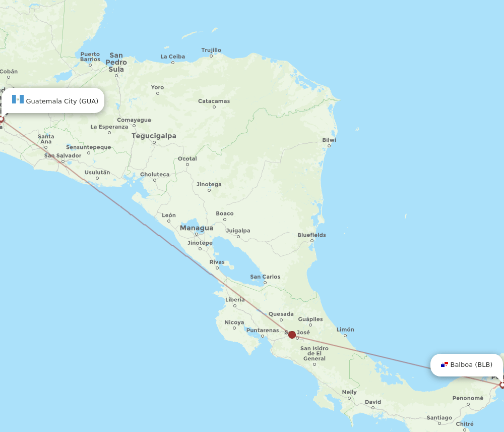 Guatemala City - Balboa route map and flight paths