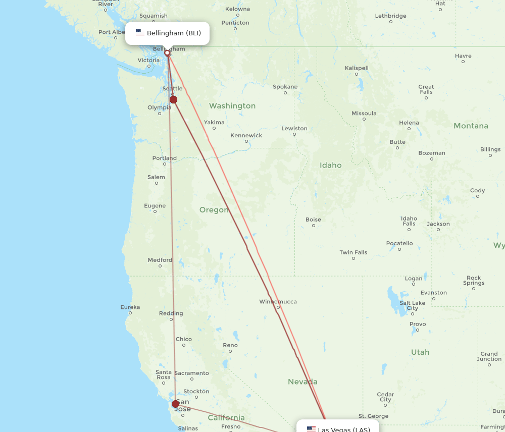 BLI to LAS flights and routes map