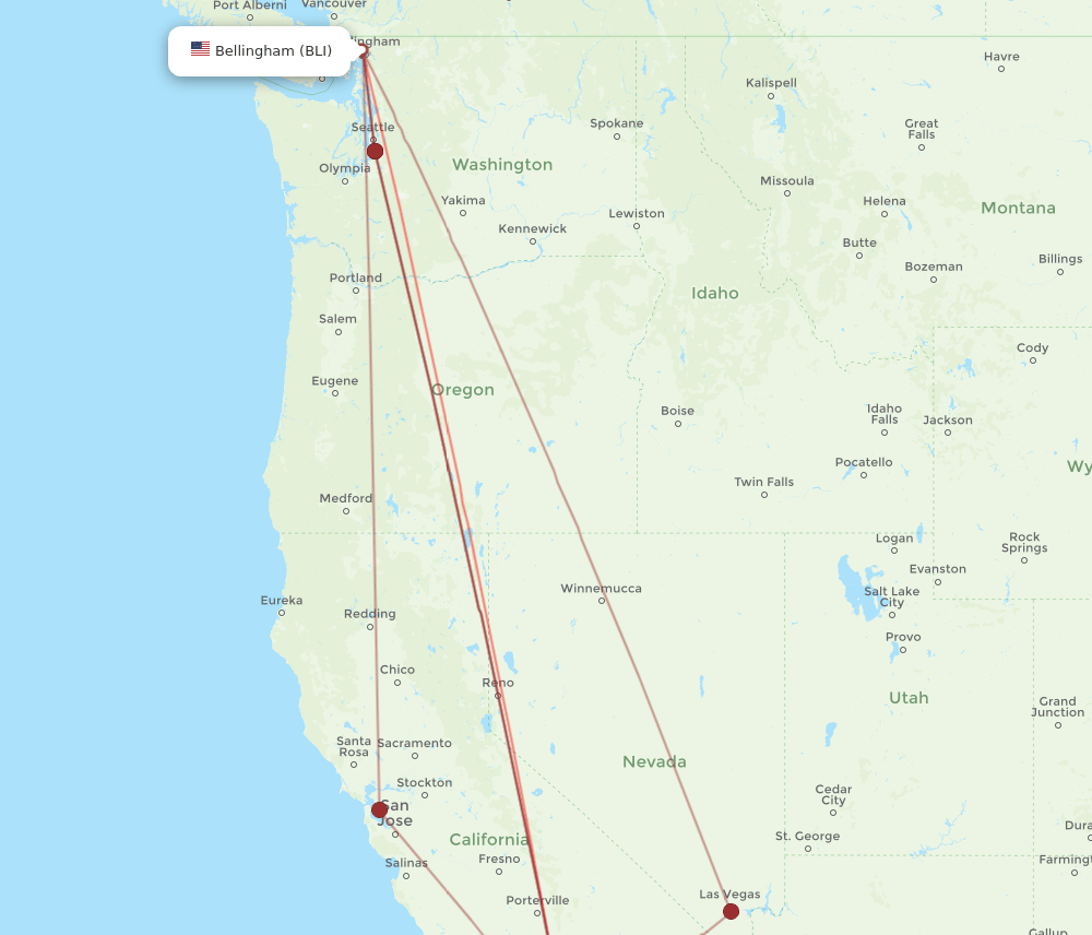 BLI to LAX flights and routes map