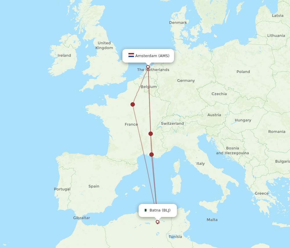 BLJ to AMS flights and routes map