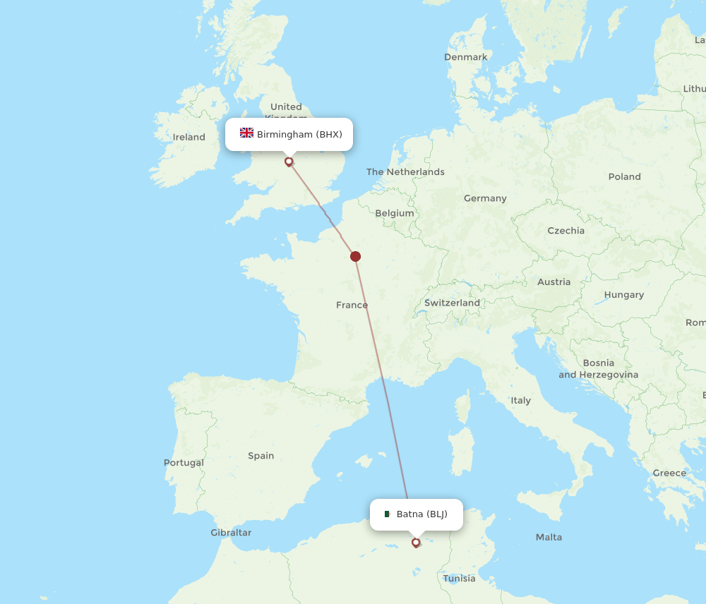 Birmingham - Batna route map and flight paths