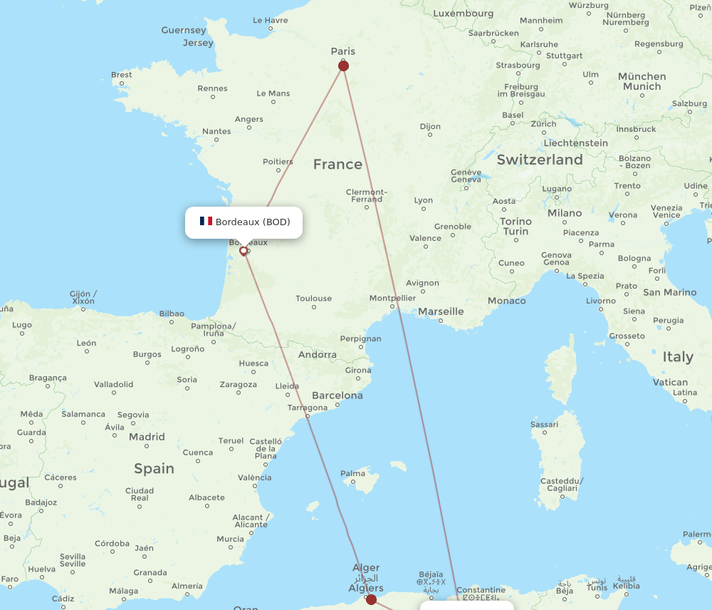 BLJ-BOD flight routes