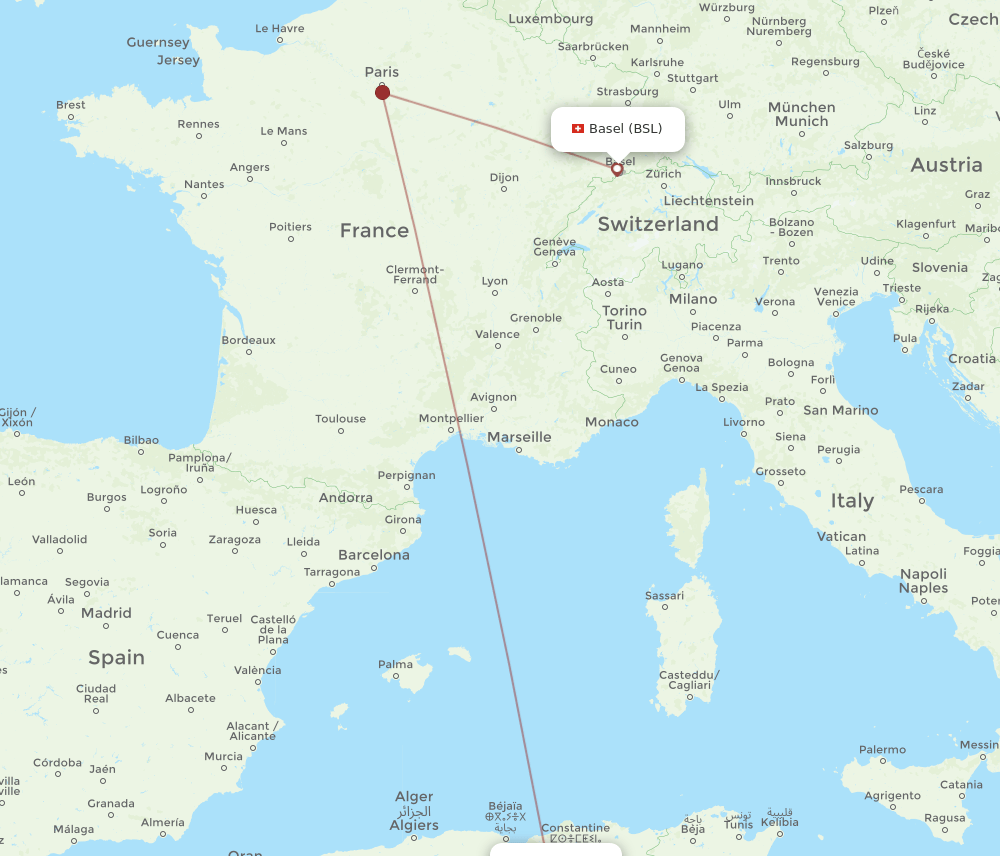 BSL to BLJ flights and routes map