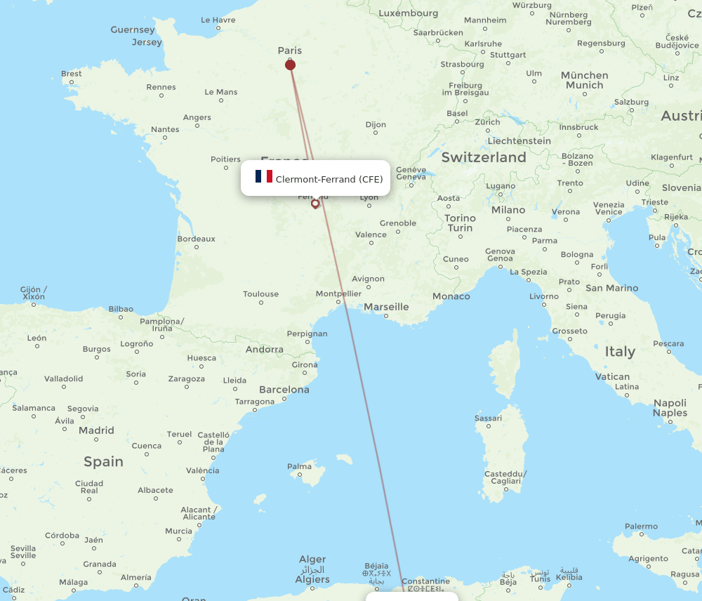 Clermont-Ferrand - Batna route map and flight paths