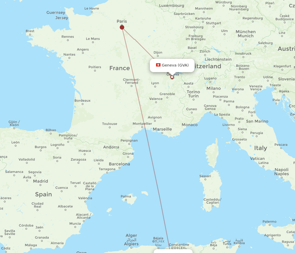 BLJ-GVA flight routes