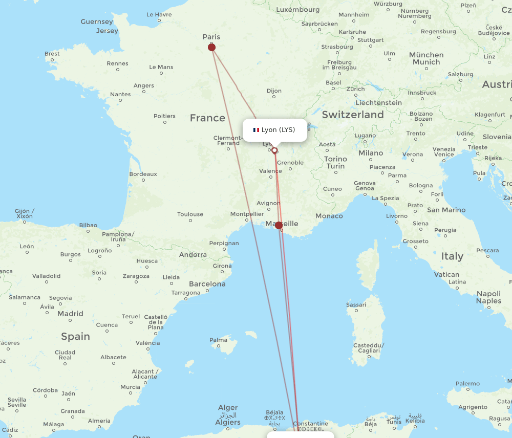 BLJ-LYS flight routes