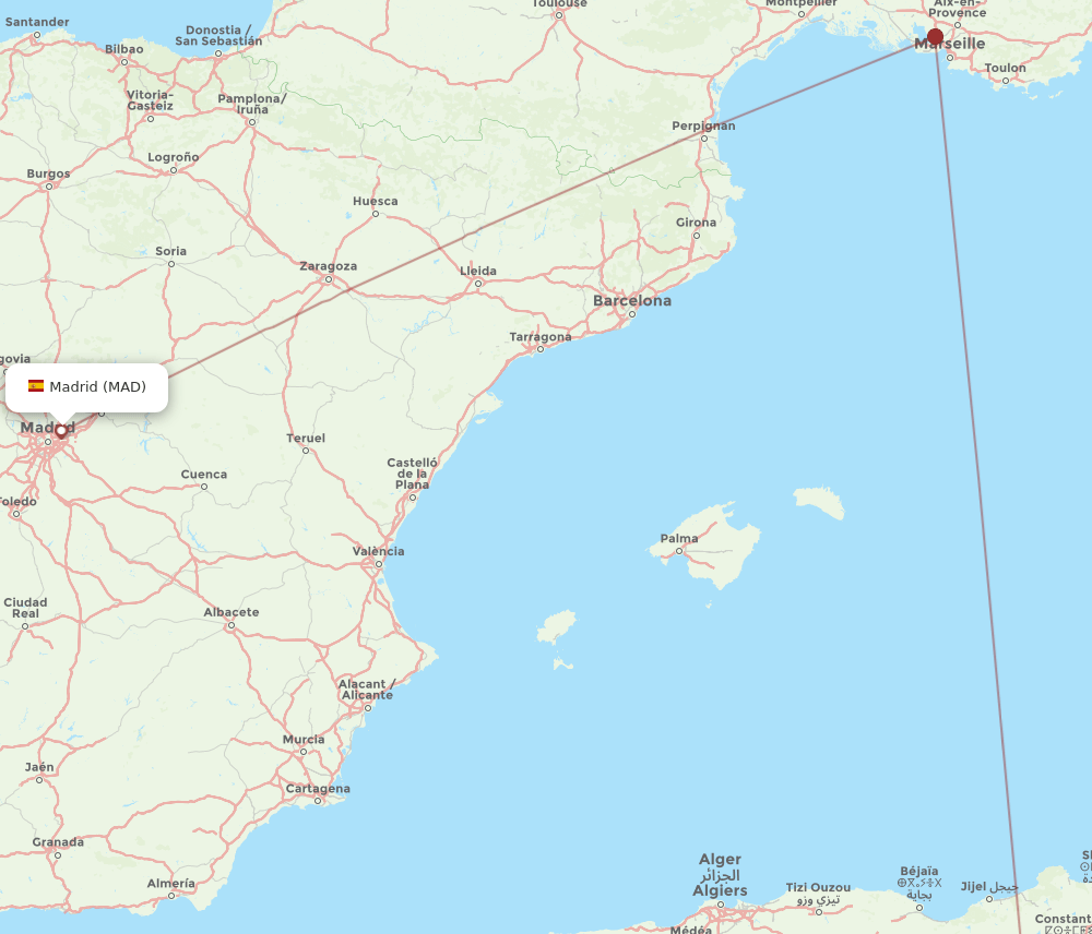MAD to BLJ flights and routes map