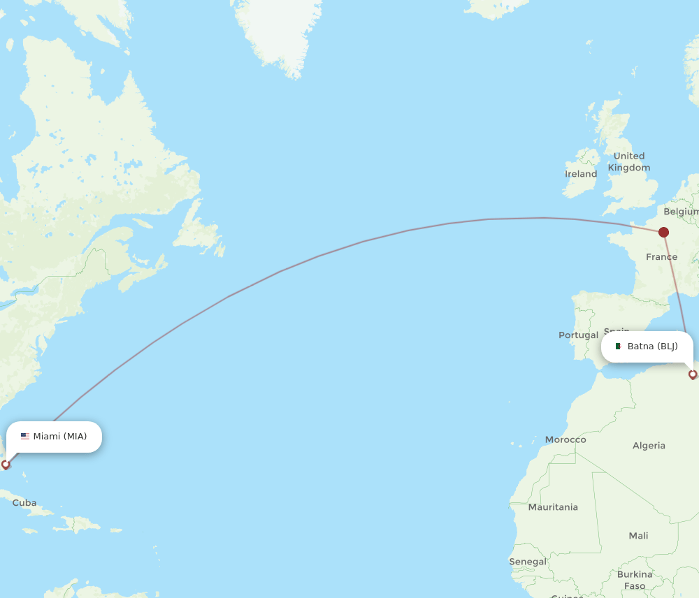 BLJ-MIA flight routes