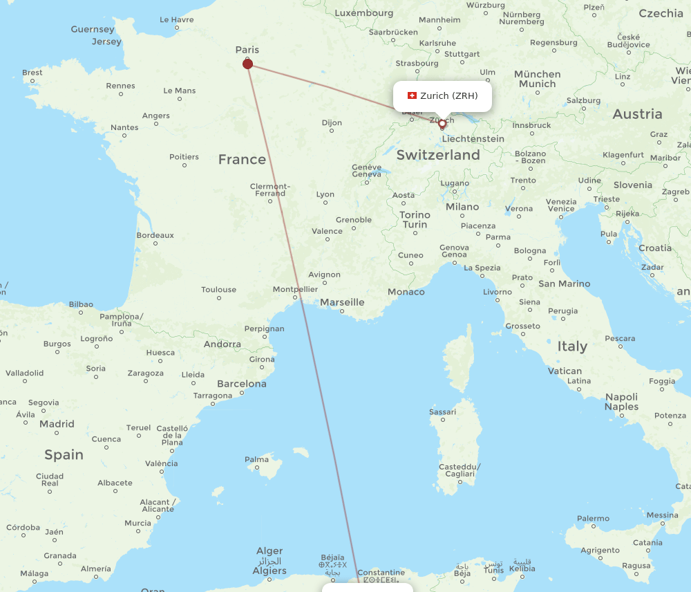 Zurich - Batna route map and flight paths