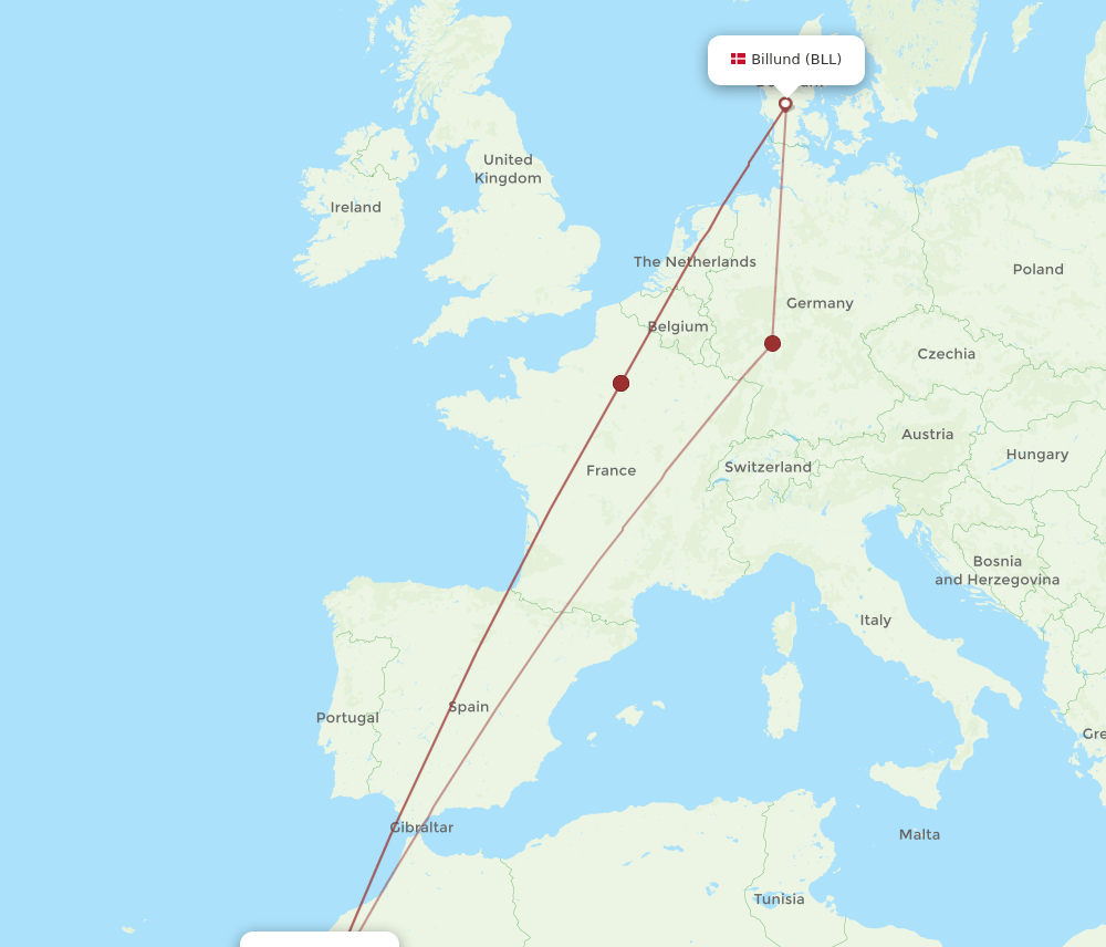 BLL-AGA flight routes