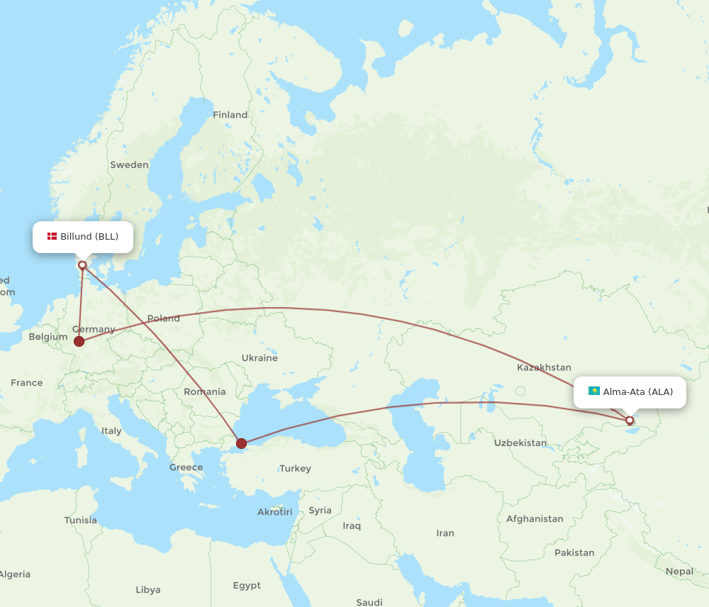 BLL-ALA flight routes