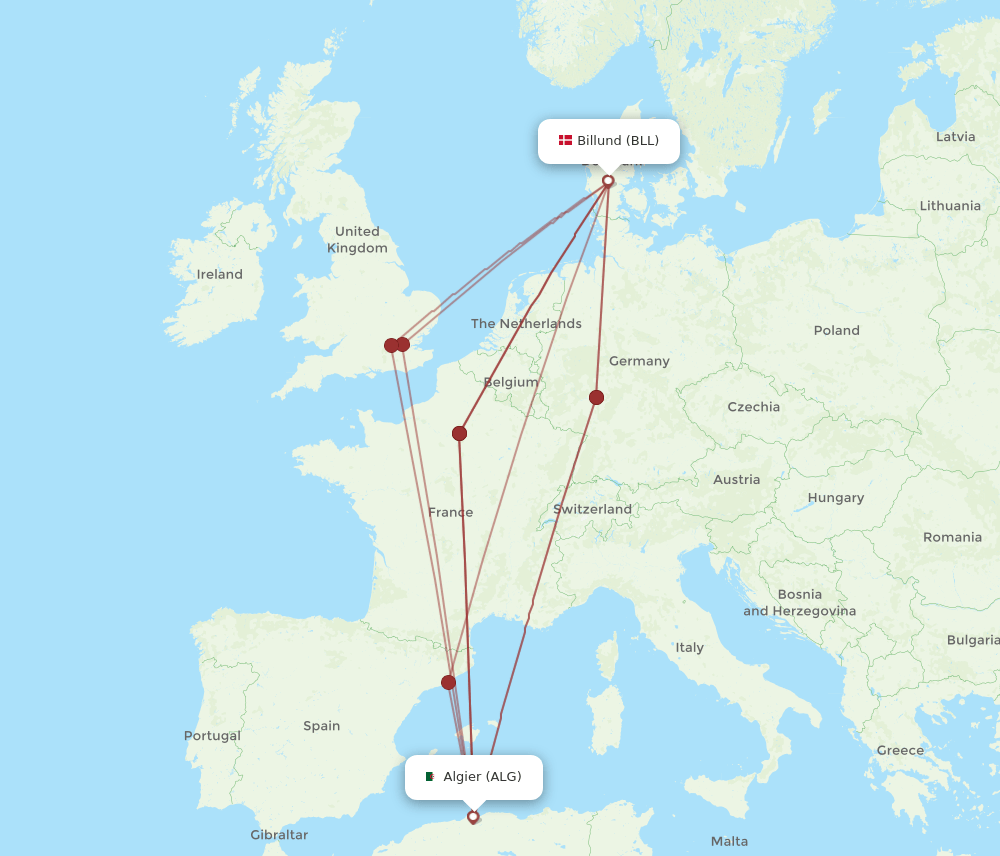 BLL-ALG flight routes