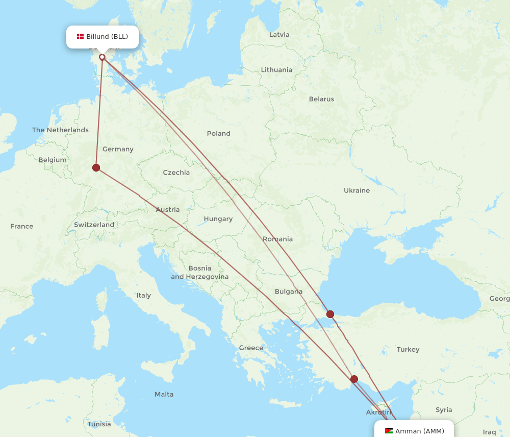 BLL-AMM flight routes
