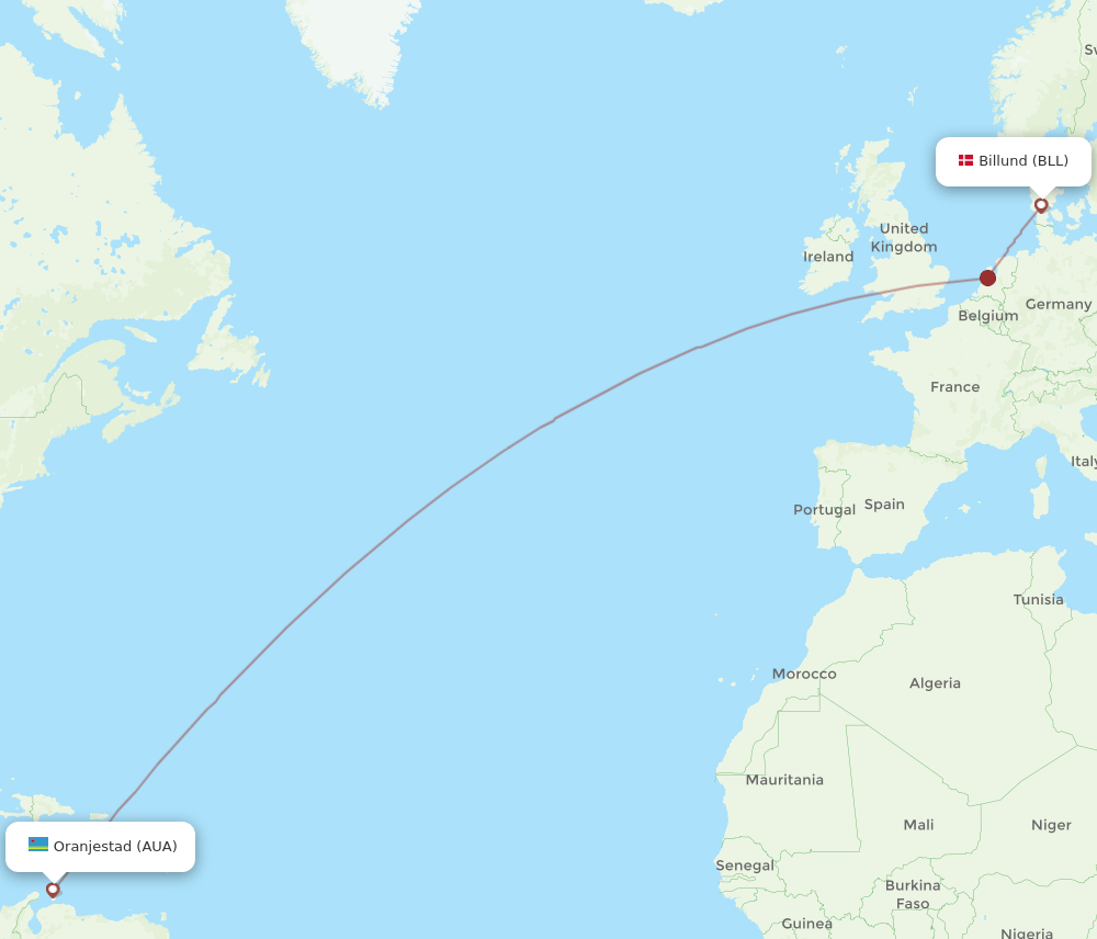 BLL-AUA flight routes