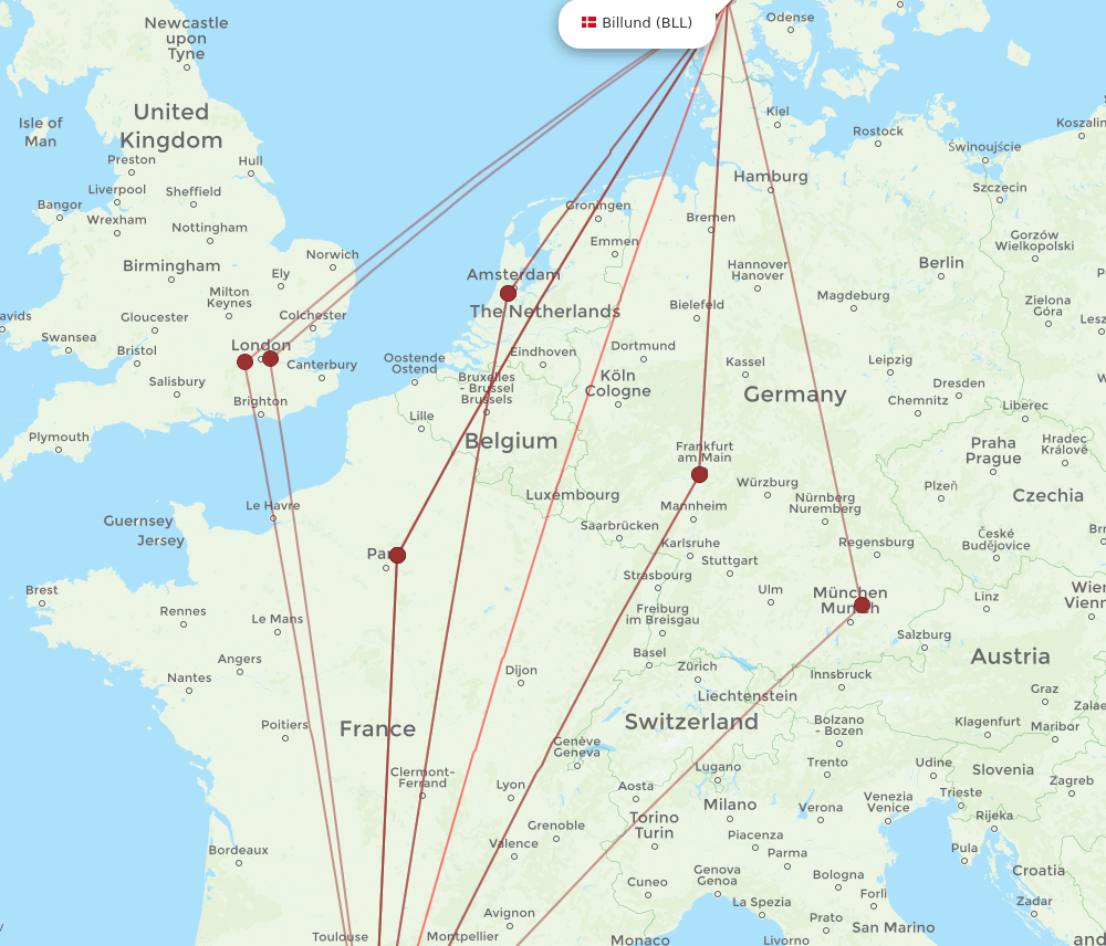 BLL-BCN flight routes
