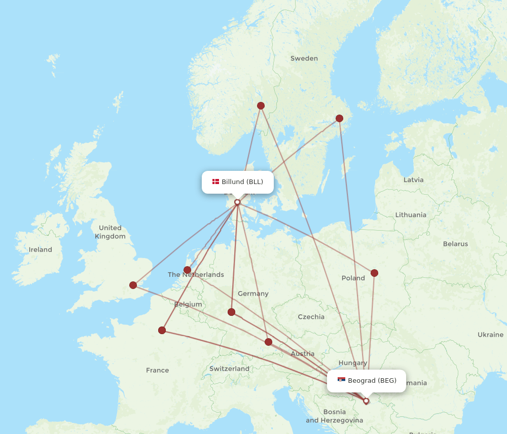 BLL-BEG flight routes
