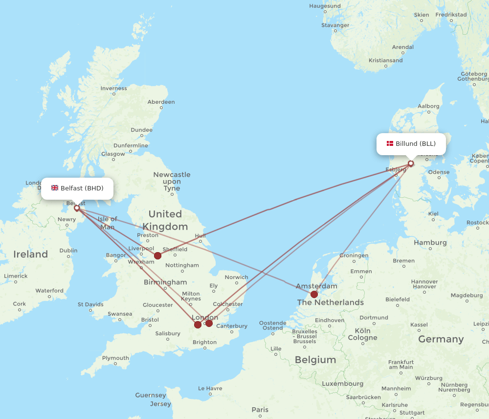 BLL to BHD flights and routes map