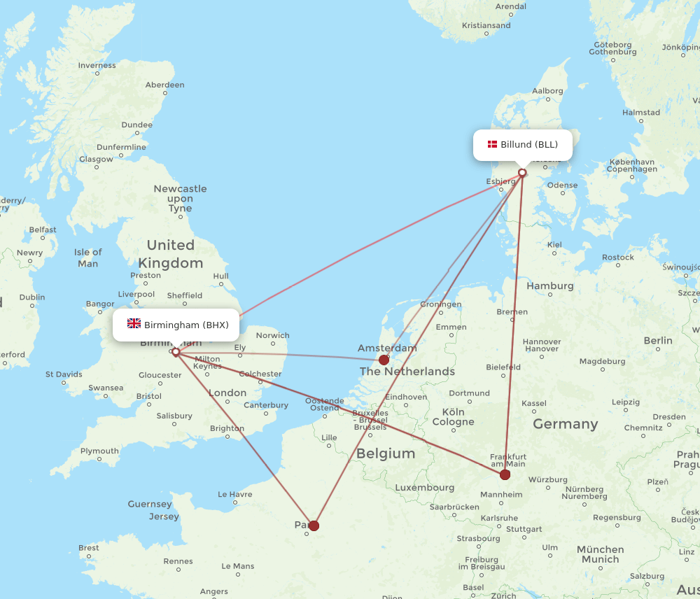 BLL-BHX flight routes