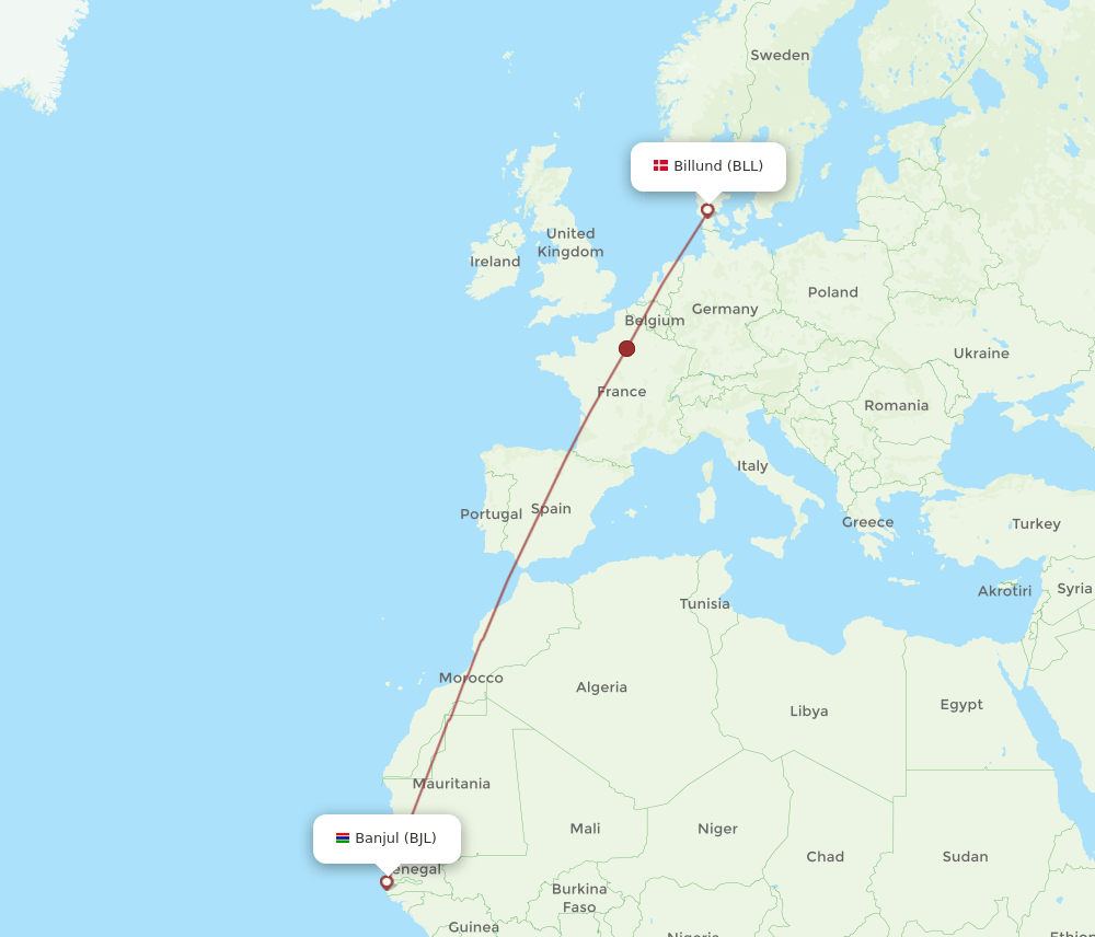 BLL-BJL flight routes