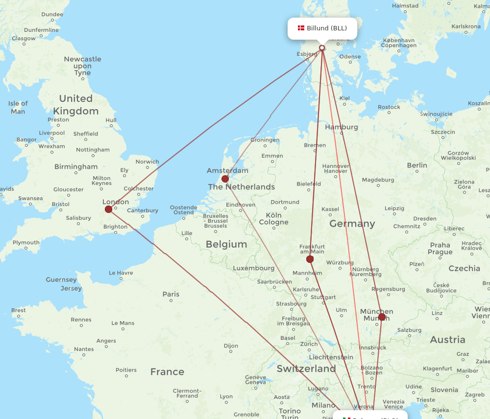 BLL to BLQ flights and routes map