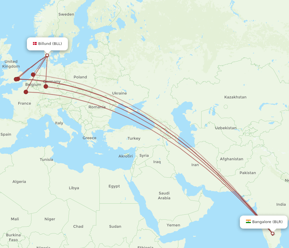 BLL-BLR flight routes