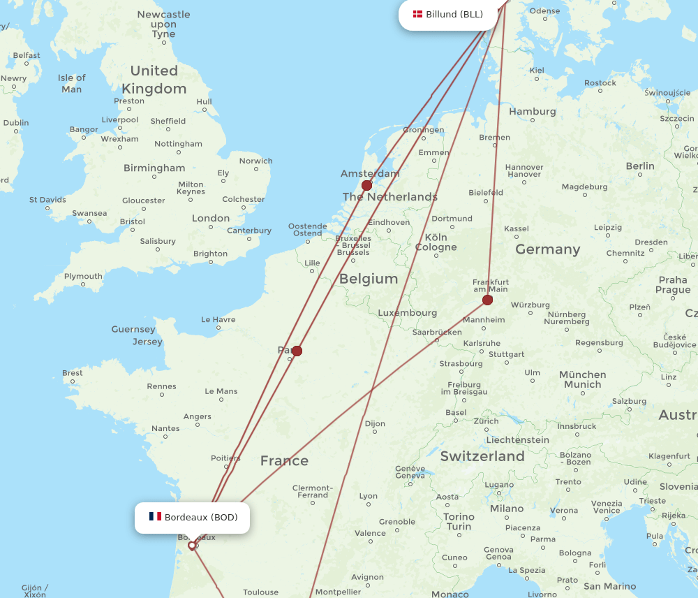 BLL-BOD flight routes