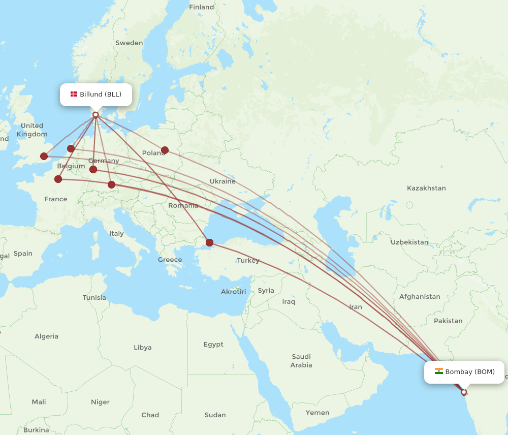 BLL-BOM flight routes