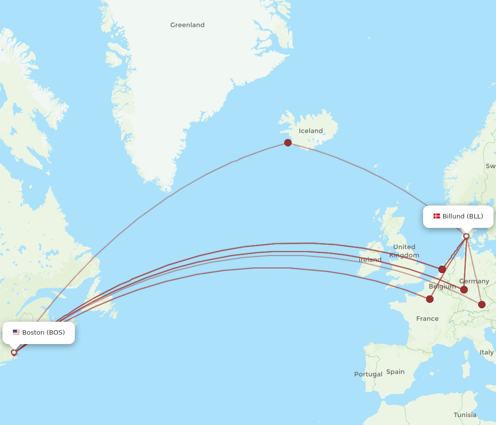 BLL-BOS flight routes