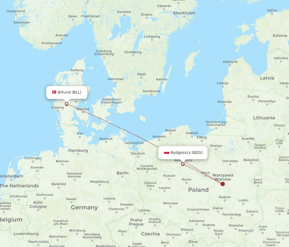 BLL-BZG flight routes